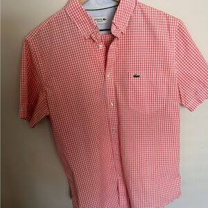 Lacoste Men's Orange Gingham Button-Down Shirt